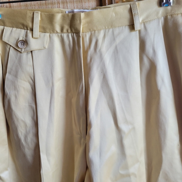 Vintage 80s Rebecca Moses pleated Front, cuffed trouser pants.Gold sheen, sz 14 - Picture 1 of 7